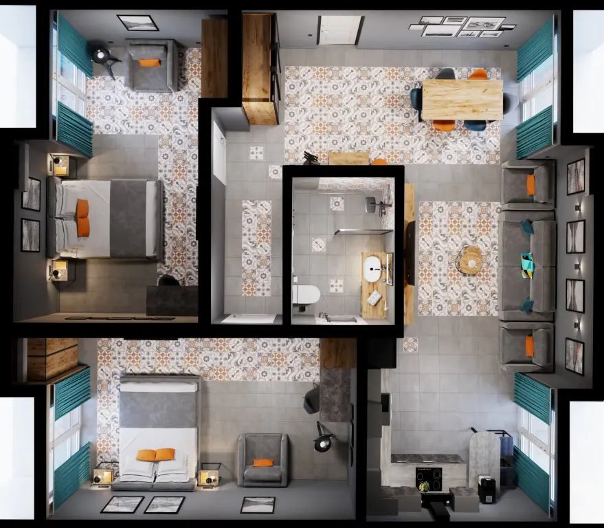 Трехкомнатный Apartment с кухней с 4 балконами