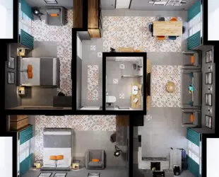 Трехкомнатный Apartment с кухней с 4 балконами
