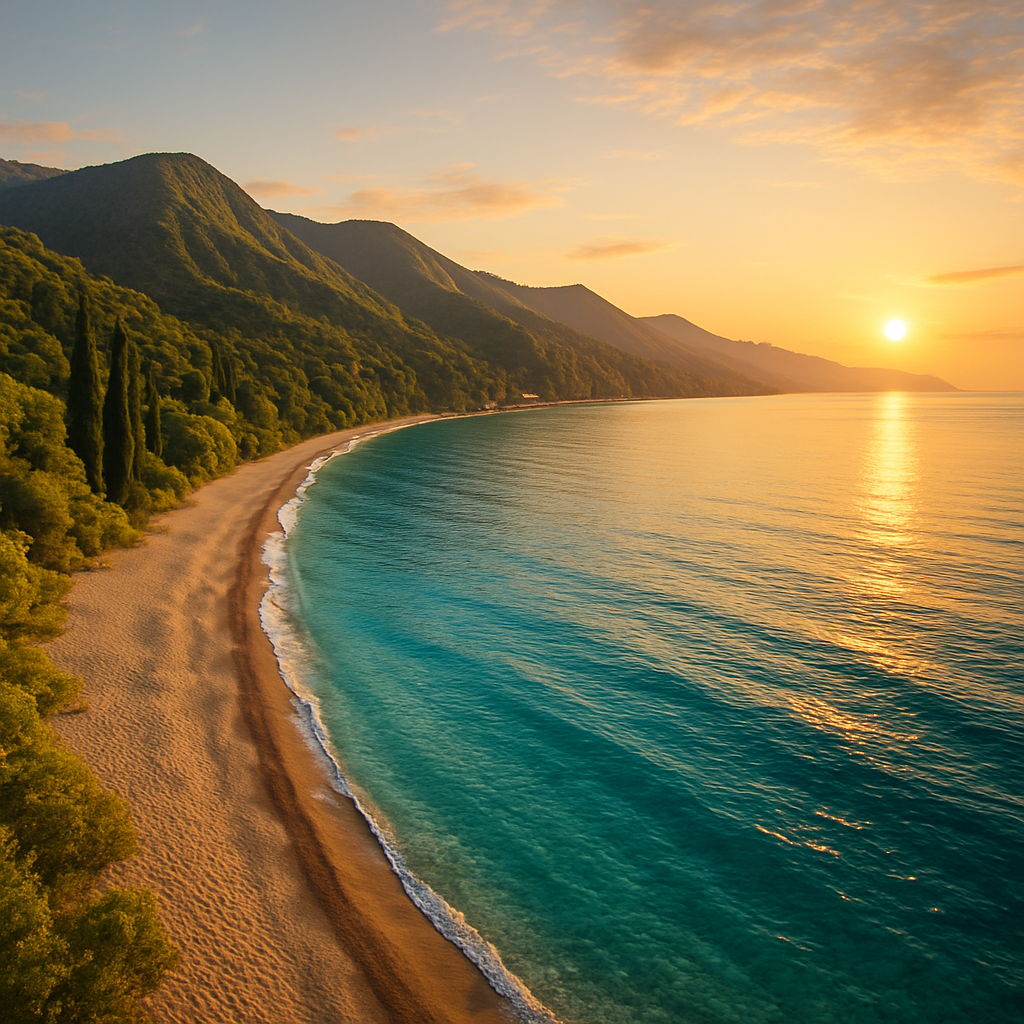 Береговая линия Абхазии с отелями